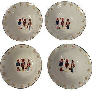 Holiday Style Nutcracker Christmas Soup Cereal Bowls Ceramic 7 Inch NWT Set of 4